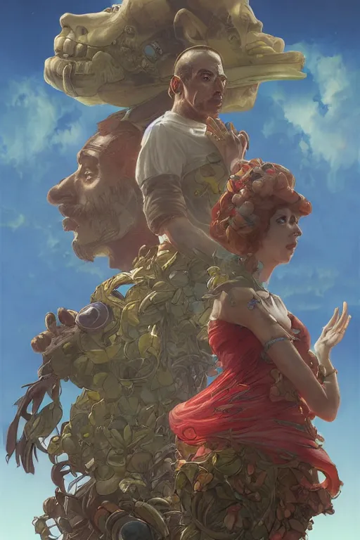 Image similar to Mario and his wife from Nintendo, disco elysium, highly detailed, digital painting, artstation, concept art, smooth, sharp focus, illustration, art by artgerm and greg rutkowski and alphonse mucha and Wayne Barlowe and Zdislav Beksinski and Francis Bacon