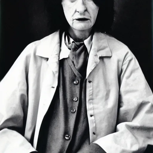 Image similar to close up photo portrait of a 19th doctor in a medical coat by Diane Arbus and Louis Daguerre