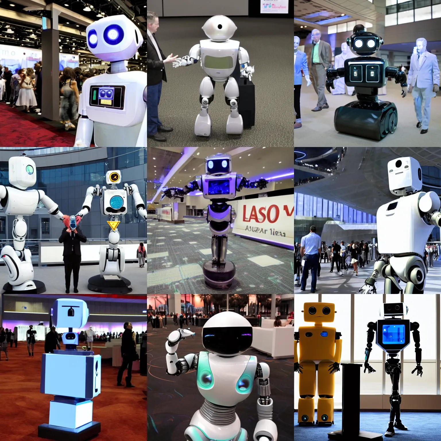 Prompt: <robot attention-grabbing surprising type='futuristic' location='las vegas convention center'>absurd robot shows ability</robot>