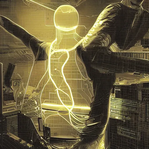 Prompt: Nikola Tesla electrical cyberpunk artwork