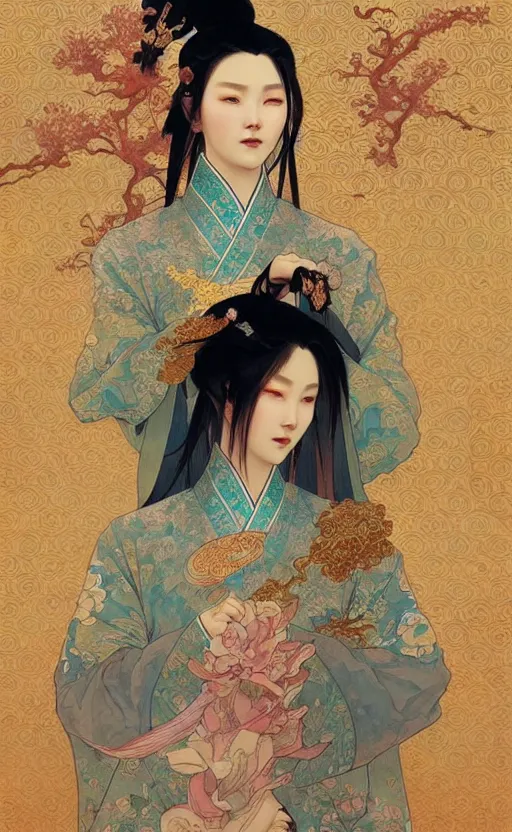 Image similar to ancient chinese beauties, highly detailed, digital painting, artstation, concept art, sharp focus, illustration, art by greg rutkowski and alphonse mucha and victo ngai