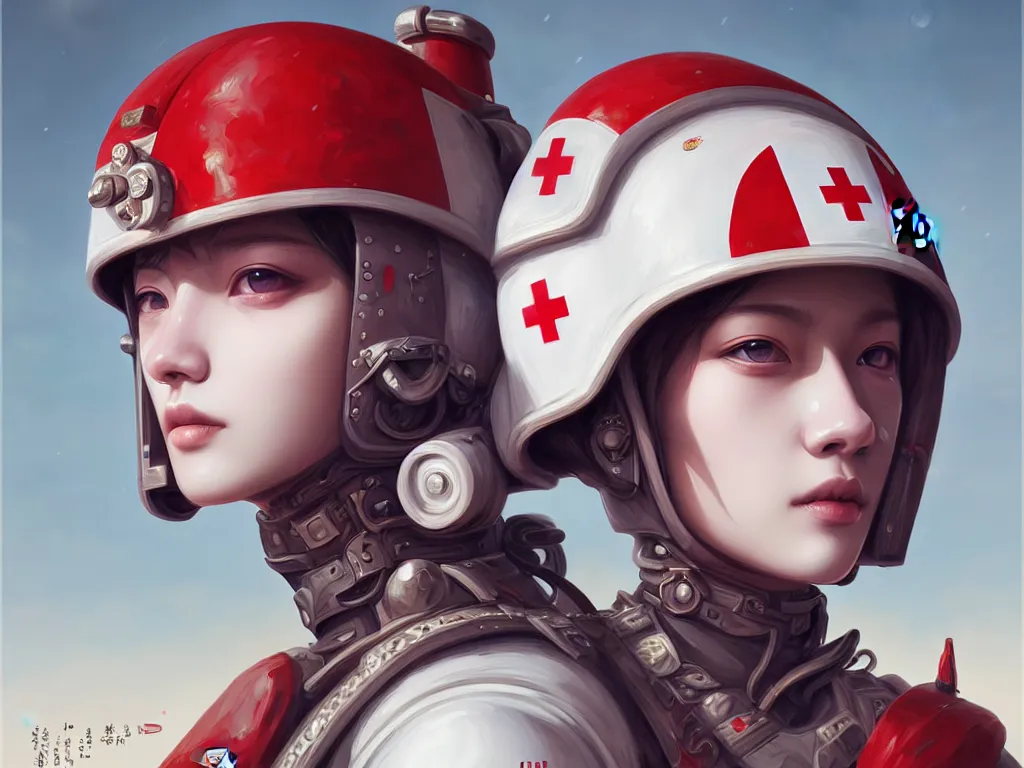 Prompt: portrait of white color blackpink lisa female ambulance soldier, red ambulance cross symbol, helmet, desert, armored, highly detailed, digital painting, face detail, sharp focus, art, illustrations by loish and ayanamikodon and irakli nadar and rossdraws and wlop