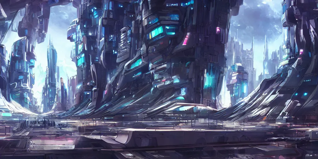Prompt: A scifi futuristic city, anime style, artstation