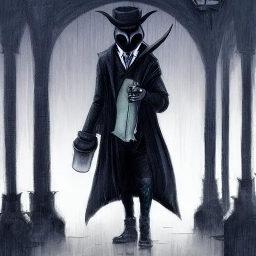 Prompt: plague doctor walking the streets of london by charlie bowater, dark tones