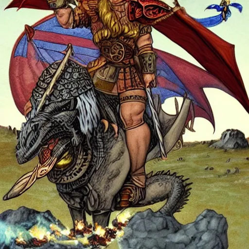 Image similar to viking riding dragons flies holding donald trump's severed head