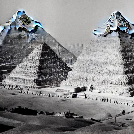 Prompt: advanced civilization construction of Giza pyramids