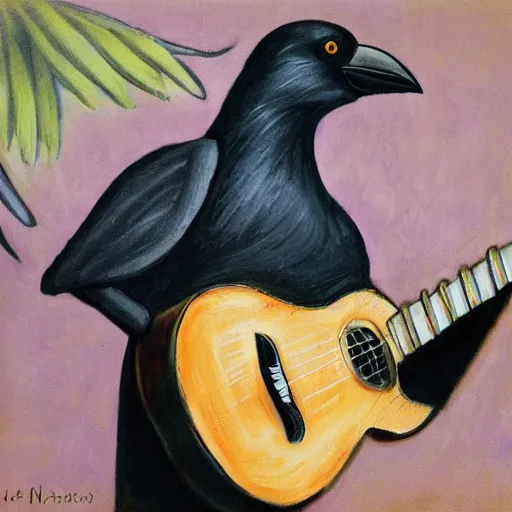 Prompt: a crow guitarist, hyperreal - n 4