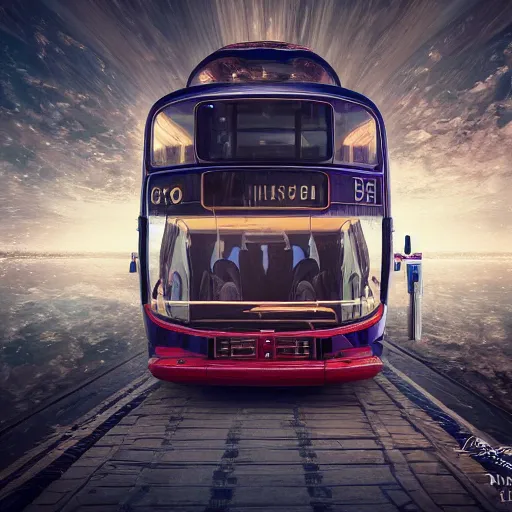 Prompt: floating bus, digital art, cosmic, 3 d high definition, trending on art station, photorealistic, high resolution, 8 k, octane, hyper detailed, insane details, intricate, elite, ornate, elegant trend, highly detailed and intricate, sharp focus, photography, unreal engine