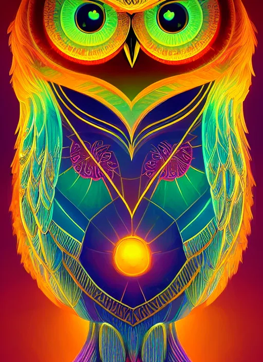 Image similar to symmetry!! product render poster vivid colors divine proportion owl, divine, glowing fog intricate, elegant, highly detailed, digital painting, artstation, concept art, smooth, sharp focus, illustration,