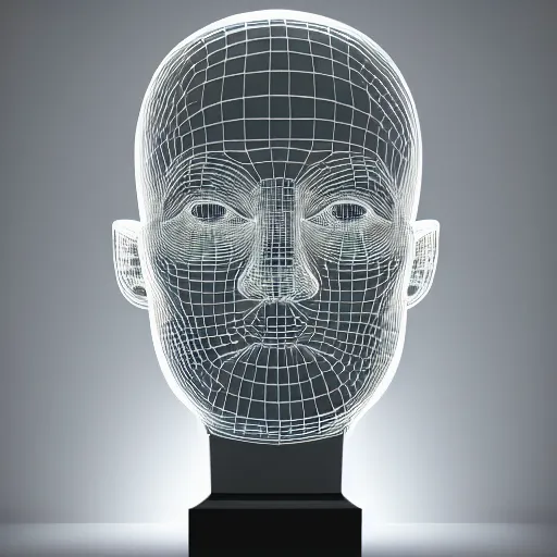 Image similar to a 3d human head made up of shiny holograms