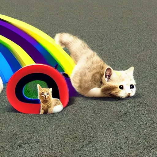 Prompt: ultra realistic kitties sliding down a rainbow