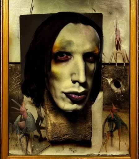 Image similar to portrait of marilyn manson by joel peter witkin and hieronymus bosch, high quality, high detail