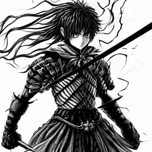 Prompt: beautiful sword sprite in the style of kentaro miura, 4 k, 8 k, absolute detail of even the smallest details and particles, beautiful shadows, beautiful art, black and white drawing