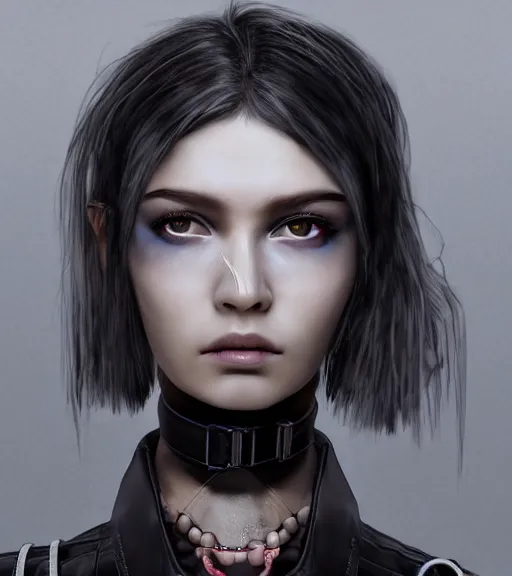 Prompt: detailed realistic female character cyberpunk wearing thick steel collar around neck, realistic, art, beautiful, 4K, collar, choker, collar around neck, punk, artstation, detailed, female, woman, choker, cyberpunk, neon, punk, collar, choker, collar around neck, thick collar, tight around neck, punk, eyes, eyes, eyes,