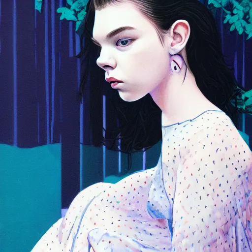 Image similar to anya taylor - joy ethereal look portrait in detail in block colour by james jean,