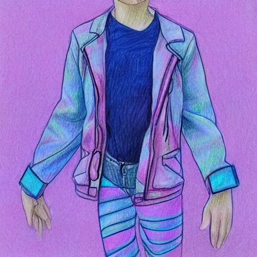 Image similar to a drawing of a blue and purple jacket, a color pencil sketch by avgust cernigoj, instagram contest winner, digital art, iridescent, art on instagram, childs drawing, seapunk