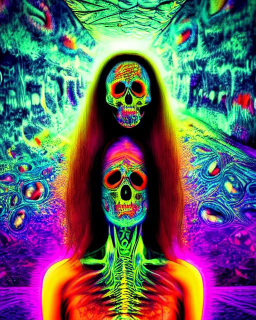 Image similar to psychedelic trip the future and i saw death coming to get me, death, trippy, lots of eyes, 8k, ultra realistic