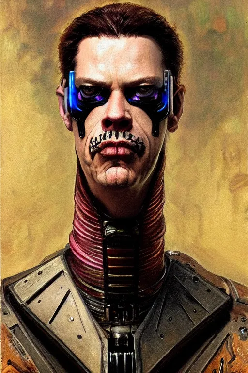 Image similar to character portrait cyberpunk warhammer 4 0 k steve buscemi, character design, painting by gaston bussiere, katsuya terada, frank frazetta, tom of finland, trending on artstation