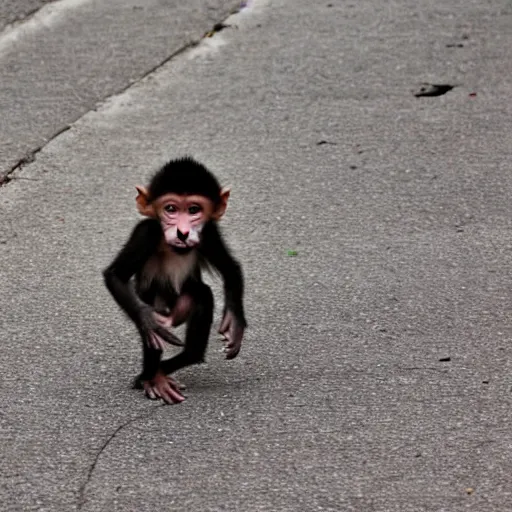 Prompt: a baby monkey running around with a suit