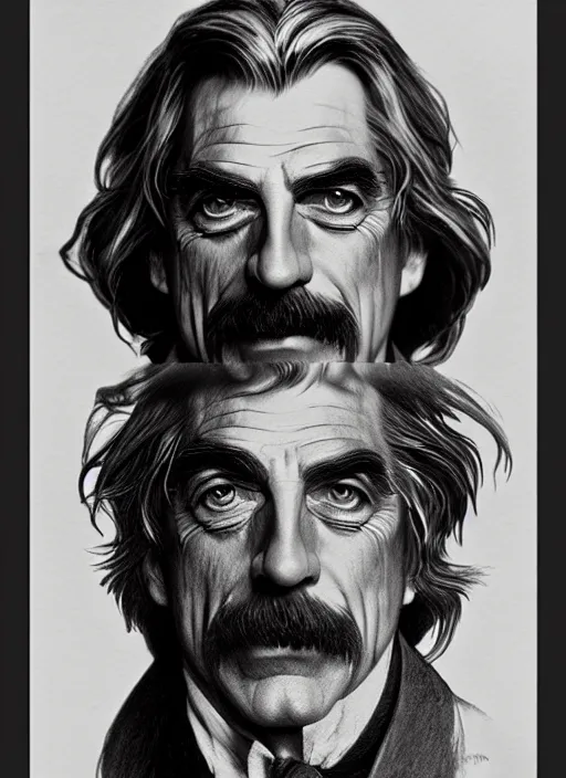 Image similar to hyperrealist pencil sketch of sam elliott as dracula by david malan and alphonse mucha, fantasy art, pencil hatching, dynamic lighting, artstation, poster, volumetric lighting, very detailed faces, 4 k, award winning