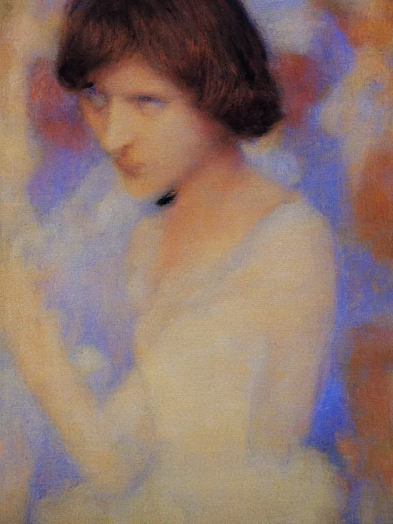 Image similar to portrait of < zelda fitzgerald >, blurry face, fair, slim, fair, severe out of focus, pleinairism, in the sun, backlit, closeup, oil on canvas, atr by monet, smooth, impressionnisme, 8 k