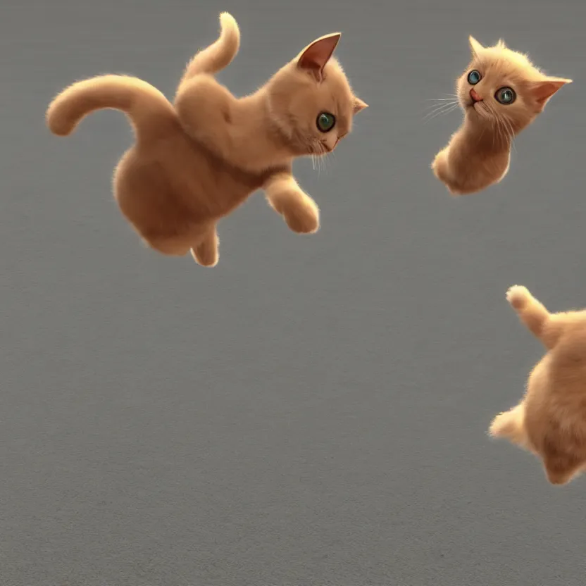 Image similar to a very cute cat jumping, unreal engine, path tracing