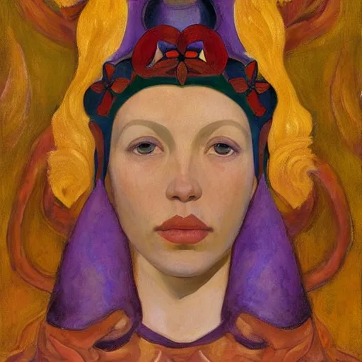 Image similar to the tentacle crown, by Annie Swynnerton and Nicholas Roerich and Diego Rivera, violet skin, elaborate costume, geometric ornament, rich color, dramatic cinematic lighting, smooth, sharp focus, extremely detailed