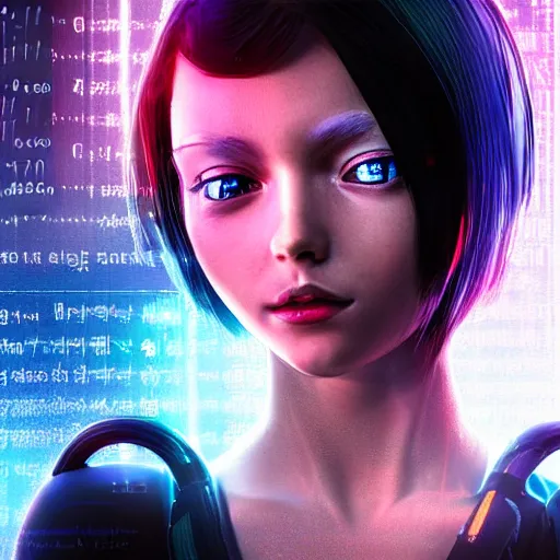 Image similar to cyberpunk hacker girl portrait, highly detailed, alita, studio lighting, neon backlit, 8 k