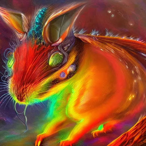 Image similar to an oilpainting of a psychedelic hamster dragon hybrid, hd, artstation, digital art, 4k, 8k