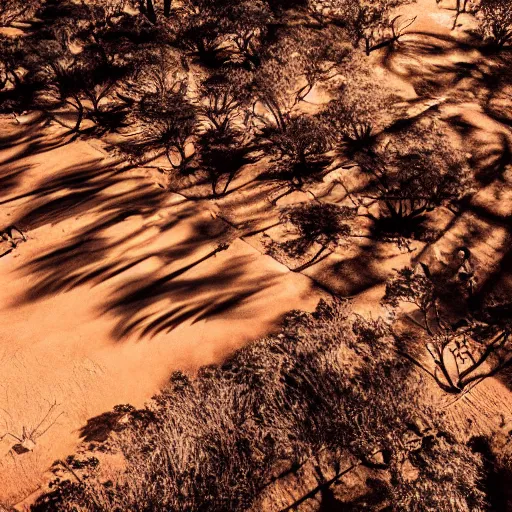 Image similar to drone photo on expired fuji film of strange giant creatures with shadows in madagascar