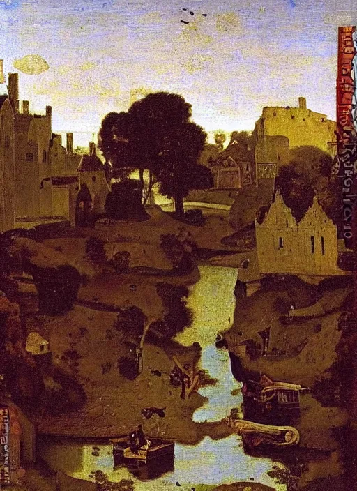 Image similar to unknown water being in the river, medieval painting by Jan van Eyck, Johannes Vermeer