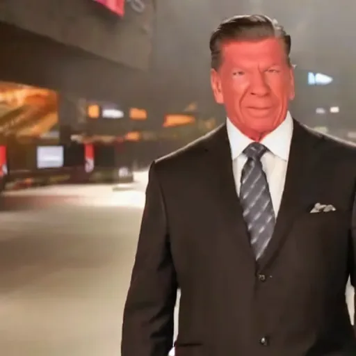 Prompt: a still of Vince McMahon walking from Avengers Endgame