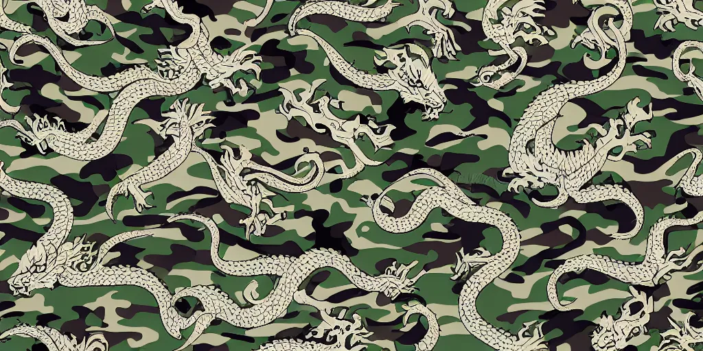 Image similar to detailed camo pattern with western dragon illustrations