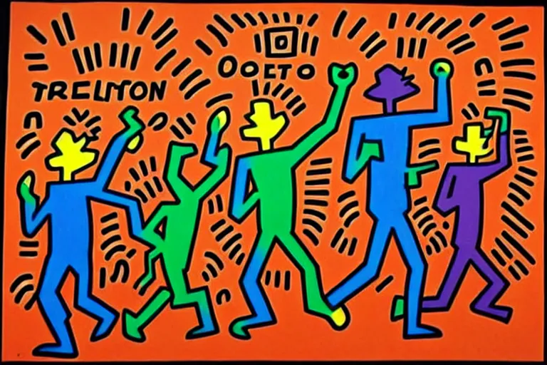 Prompt: reservoir dogs art by keith haring