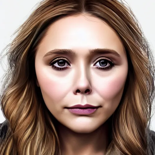 Image similar to Elizabeth Olsen, frowning eyebrows, saying 'No', photorealistic, 4k, 8k