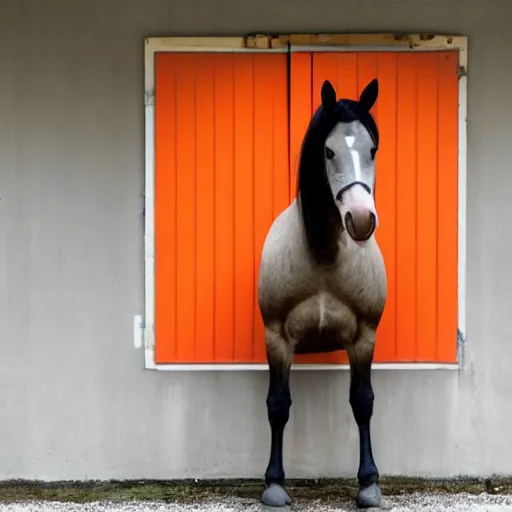 Image similar to horse with orange inmate clothes, in a jail