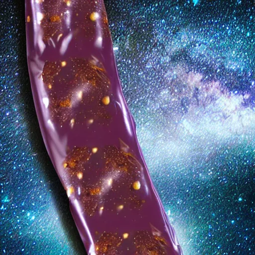 Prompt: The milky way galaxy wrapped in a milky way chocolate bar wrapper