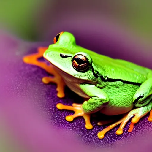 Prompt: cutest frog sleeping in a flower, nature photography, award winning