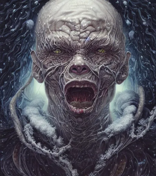 Prompt: portrait, nightmare anomalies, snow by dariusz zawadzki, kenneth blom, mental alchemy, james jean, pablo amaringo, naudline pierre, contemporary art, hyper detailed