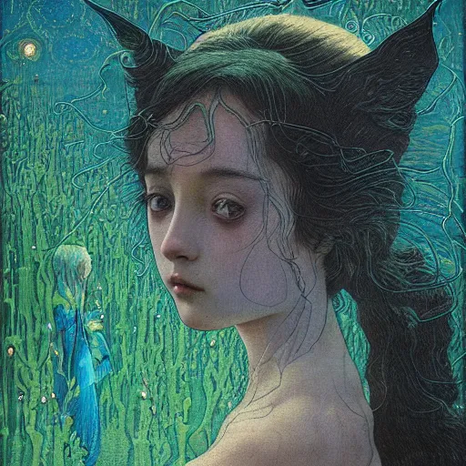 Image similar to A young Kiki from Kikis delivery service pre-raphaelite defined colours , Ivan Bilibin, Austin Osman Spare, high quality, ultra detailed. Beksinski painting, art by Takato Yamamoto. masterpiece, oil on canvas painting, pixelart, pixel sorting, datamosh, glitch. carl spitzweg moebius and tuomas korpi. baroque elements. baroque element. intricate artwork by caravaggio. Oil painting. 3d rendered in octane. cinematin, pixiv, unreal5, 8k