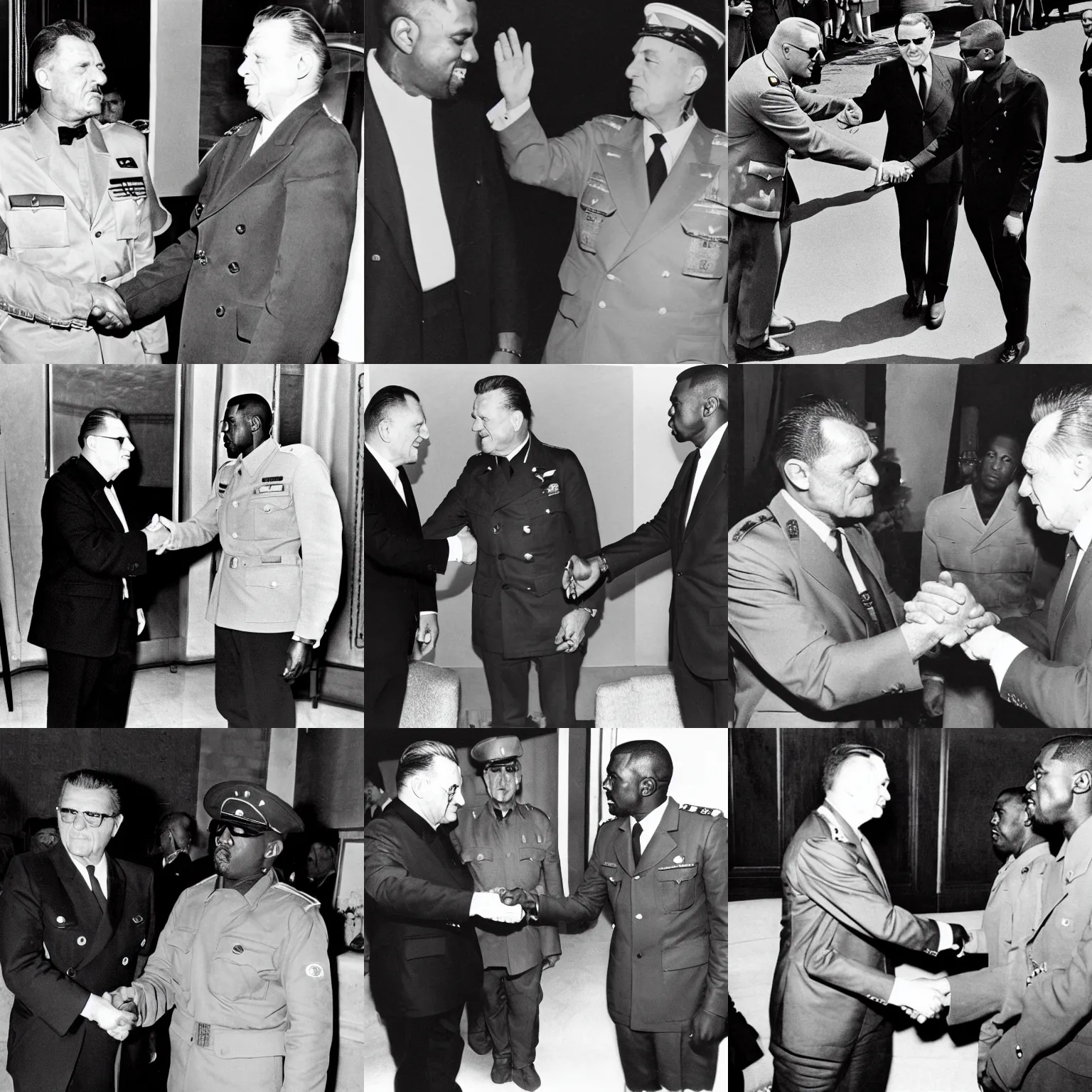 Prompt: general josip broz tito shaking hands with kanye west, historical photography, high quality