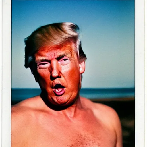 Prompt: donald trump at the beach, polaroid photo