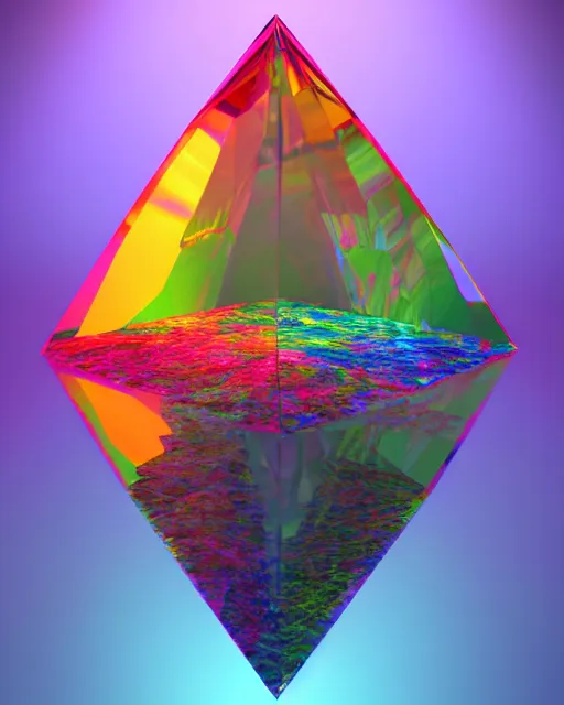 Prompt: a rainbow inside a crystal prism. detailed. beautiful. 3 d vray render, artstation, deviantart, pinterest, 5 0 0 px models