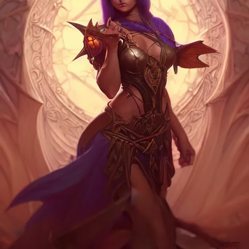 Image similar to mage, wizard, female, demoness, forest, D&D, fantasy, intricate, elegant, highly detailed, digital painting, artstation, octane render, concept art, matte, sharp focus, illustration, hearthstone, art by Artgerm and Greg Rutkowski and Alphonse Mucha