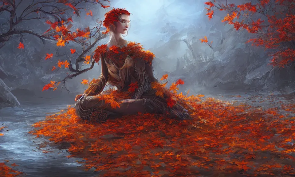 Image similar to autumn, digital art, concept art, fantasy art, highly detailed, hd wallpaper, artstation, deviantart, behance