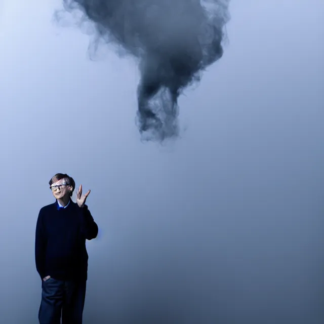 Image similar to bill gates uploading his soul with sharepoint, cinematic lighting, fog mist smoke, photorealistic, studio photography by tomino - sama