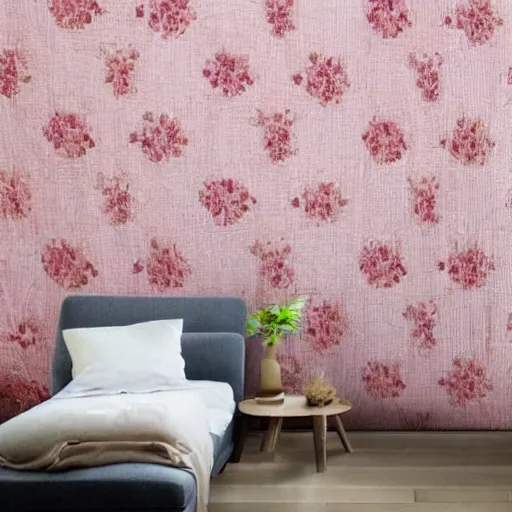 Image similar to A light pink tapestry with a Japanese floral pattern.