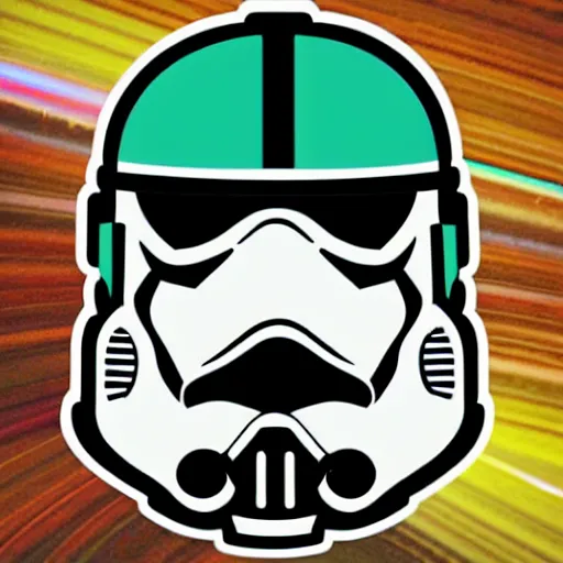 Image similar to svg sticker of a Pop-Wonder Storm-Trooper-Mandolorian-Helmet-Head-Hero-Villain at a rave, spinning records, giant headphones rocking out, wearing headphones, huge speakers, dancing, rave, DJ, spinning records, digital art, amazing composition, rule-of-thirds, award-winning, trending on artstation, featured on deviantart