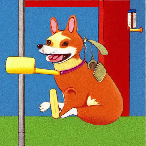 Image similar to a dog at the gym by richard scarry