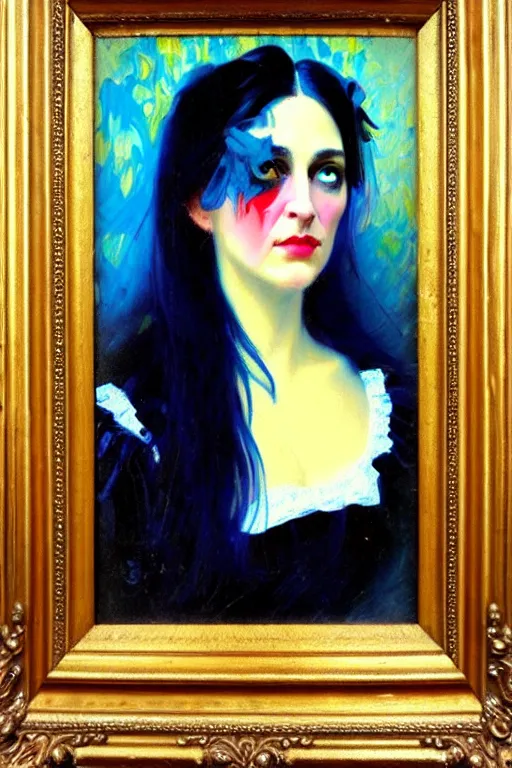 Image similar to impressionist brushstrokes!!!! lisa frank and richard schmid and jeremy lipking victorian loose genre loose painting full length portrait painting of a victorian vampire